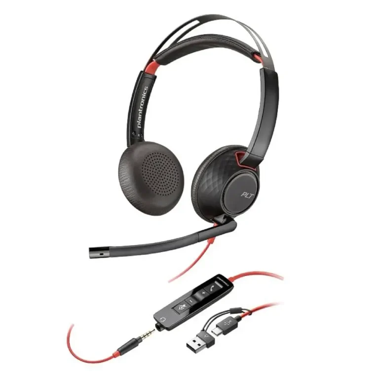 Poly Blackwire 5220 Auriculares con Micro USB-C + Adaptador USB-C/A Jack 3.5 - USB Tipo-C Negros