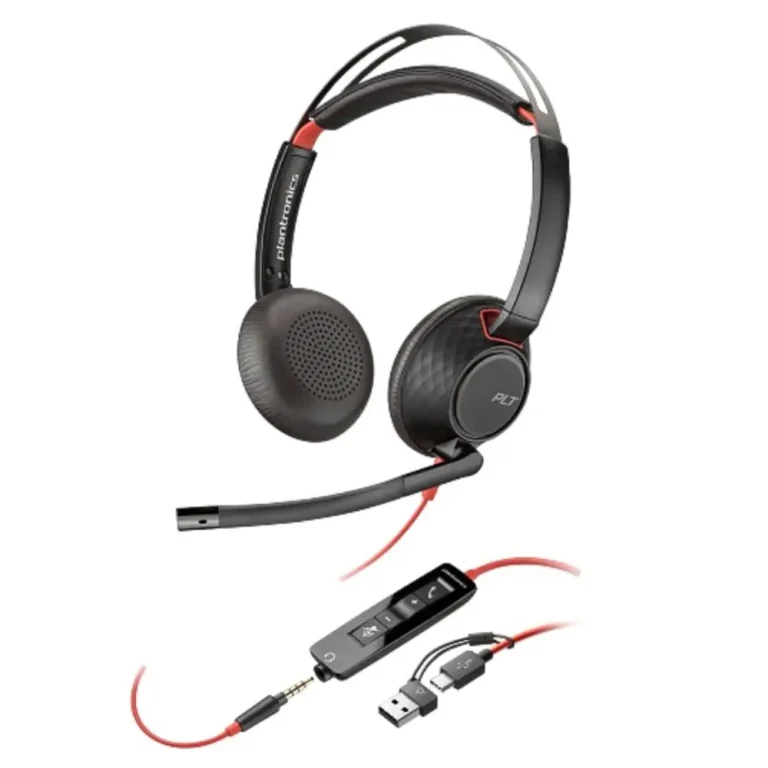 Poly Blackwire 5220 Auriculares + Adaptador USB-C/A con Micro Jack 3.5mm Negro