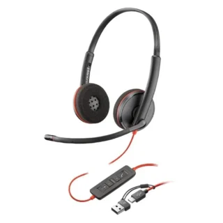 Poly Blackwire 3220 Auriculares + Adaptador USB-C/A con Micro USB Tipo-C Bulk Negros