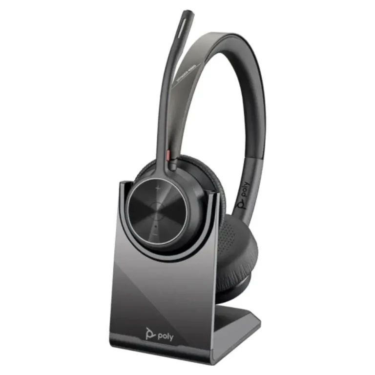 Poly Voyager 4320 Auriculares Inalámbricos + Adaptador BT700 + Base de Carga y Micro BT Negros