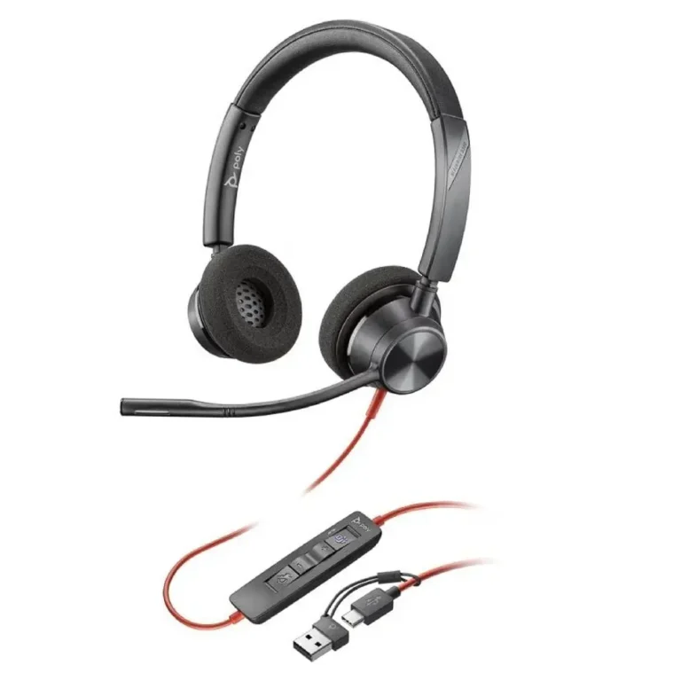 Poly Blackwire 3320 Auriculares Microsoft Teams USB-C + Adaptador USB-C/A con Micro Negros