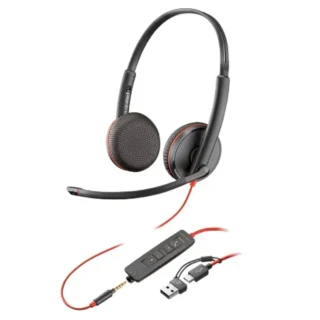 Poly Blackwire 3225 Auriculares + Adaptador USB-C/A con Micro Jack 3.5mm Negro