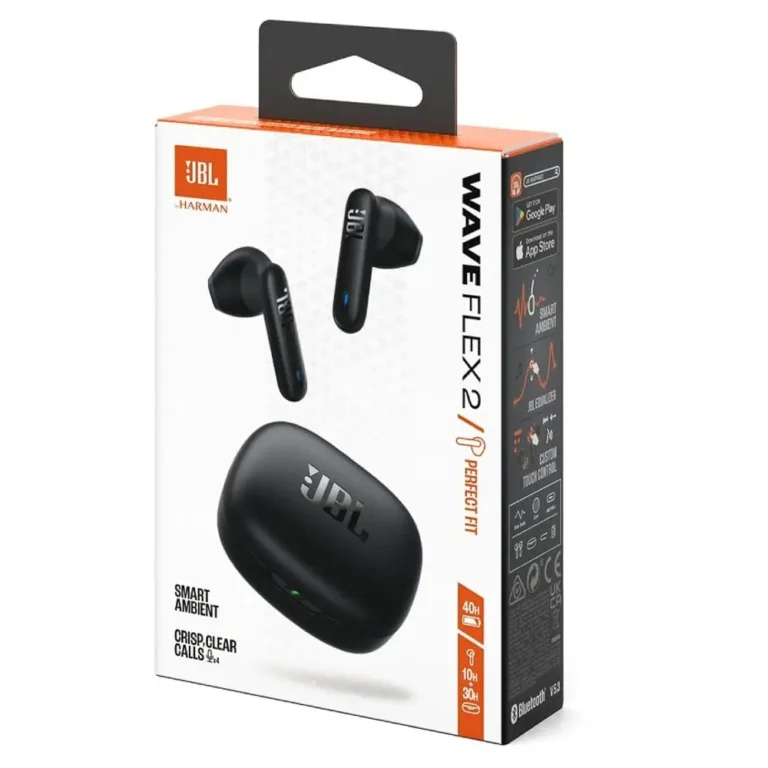 JBL Wave Flex 2 Auriculares Intrauditivos BT con estuche de carga Autonomía 10h Negros