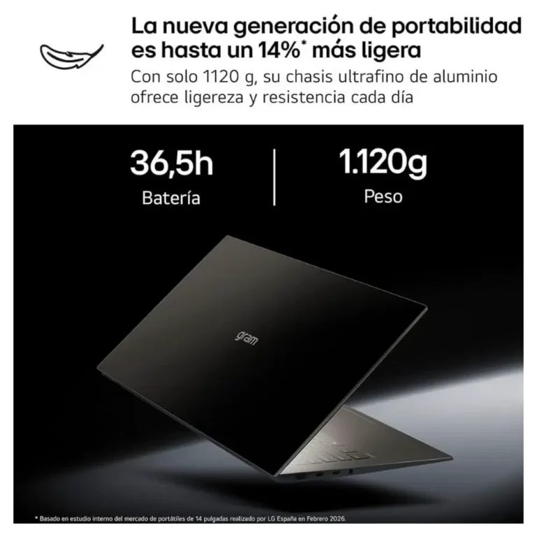 LG Gram 14ZD90U-G.AX85BN Ultra 7 355 32GB 512GB SSD Intel® Graphics FreeDOS 14" WUXGA Negro