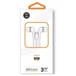 Tech One Tech earTECH TEC1304 Auriculares Intrauditivos con Micro USB Tipo-C Blancos