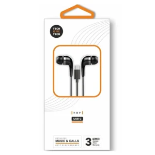 Tech One Tech earTECH TEC1305 Auriculares Intrauditivos con Micro USB Tipo-C Negros