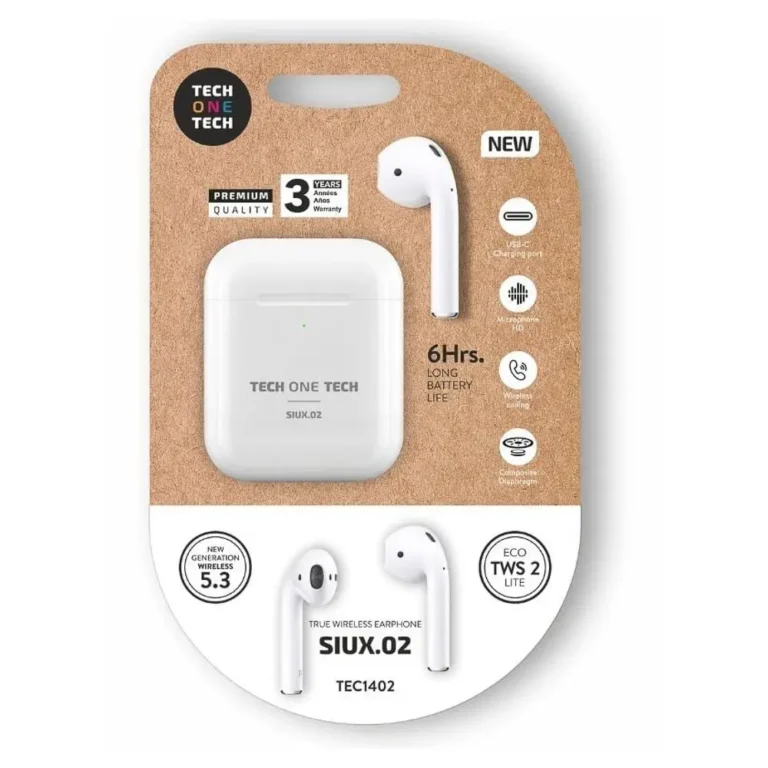 Tech One Tech SIUX.02 TEC1402 Auriculares Bluetooth con estuche de carga Autonomía 6h Blancos