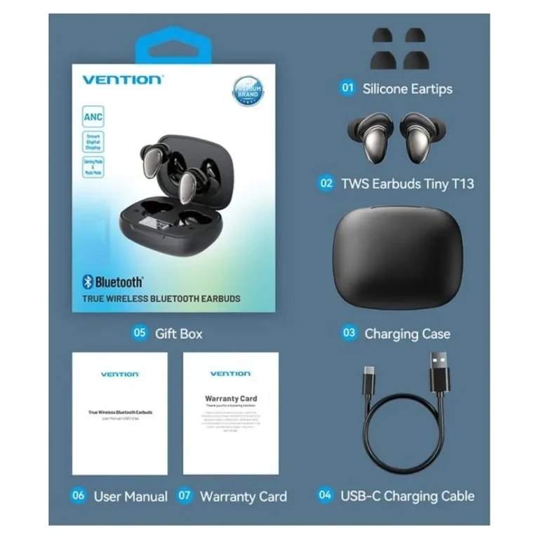 Vention Tiny T13 NBNB0 Auriculares Bluetooth con estuche de carga Autonomía 6h Negros