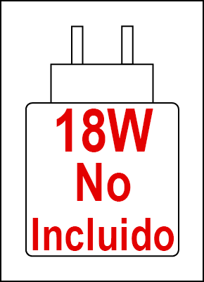 Sin Cargador de 18W
No se incluye adaptador de corriente en el dispositivo.