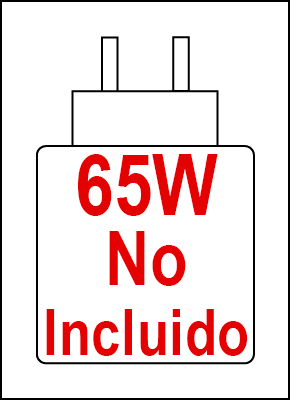 Sin Cargador de 65W
No se incluye adaptador de corriente en el dispositivo.