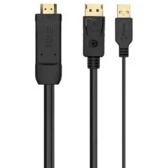 AISENS CABLE CONVERSOR A122-0641 DISPLAYPORT MACHO - HDMI M - USB M 10CM + 1.8M NEGRO