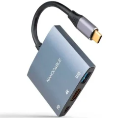 NANOCABLE CONVERSOR 10.16.4306 USB TIPO-C HDMI 4K HEMBRA - USB HEMBRA - USB TIPO-C PD 15CM GRIS