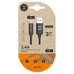 TECH ONE TECH CABLE USB 2.0 TEC2003 USB TIPO-C MACHO - USB MACHO 1M NEGRO