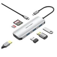 VENTION DOCKING USB TIPO-C TOJHB 1XHDMI 3XUSB 1XUSB TIPO-C 1XLECTOR TARJETAS GRIS