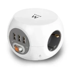 EWENT EW3939 REGLETA CUBO 3 TOMAS 3 USB BLANCO