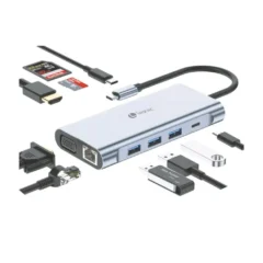 Leotec LEDS01 Docking USB Tipo-C 3xUSB 2xUSB Tipo-C 1xUSB Tipo-C PD 1xHDMI 4K 1xVGA 1xRJ45 1xAudio 1xLector Tarjetas SD y MicroSD Gris