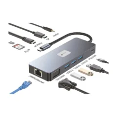 Leotec LEDS03 Docking USB Tipo-C 3xUSB 1xUSB Tipo-C PD 1xHDMI 4K 1 xDisplayPort 1xVGA 1xAudio 1xRJ45 1xLector Tarjetas SD y MicroSD Gris