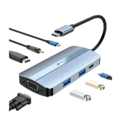 Leotec LEDS04 Docking USB Tipo-C 2xUSB 1xUSB Tipo-C 1xUSB Tipo-C PD 1xHDMI 1xVGA 1xAudio Azul