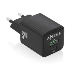 Aisens ASCH-30W2P038-BK Cargador Gan de Pared 1xUSB-C 1xUSB 30W