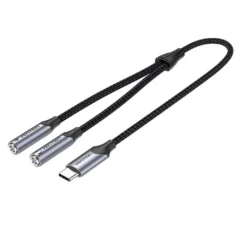 Vention BGNHY Conversor USB Tipo-C Macho - 2x Jack 3.5 Hembra 30cm Gris