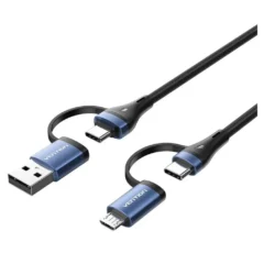 Vention CTLLF USB-C Macho - USB Macho MicroUSB Macho - USB-C Macho Hasta 100W 480Mbps 1m Negro y Azul