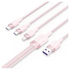 Vention CTPPG USB-C Macho - MicroUSB Macho - Lightning Macho 1.5m Rosa